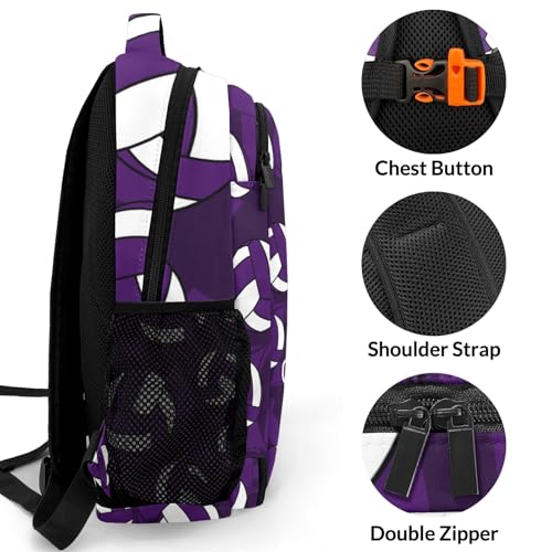 Dark Purple Volleyball Pattern Backpack Laptop Bag Bookbags Personalized Travel Daypack Bag for Man Woman Gifts - color: Dark Purple Volleyball Pattern