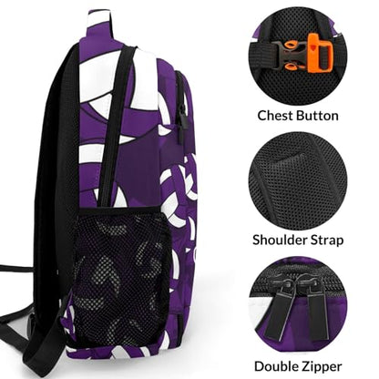Dark Purple Volleyball Pattern Backpack Laptop Bag Bookbags Personalized Travel Daypack Bag for Man Woman Gifts - color: Dark Purple Volleyball Pattern