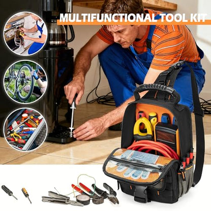Electrician Tool Pouch Bag, Zippered HVAC Tool Organizer with Ergonomic Handle and Shoulder Strap for Maintenance Repair Technicians, Black (Patent Pending) - color: Black