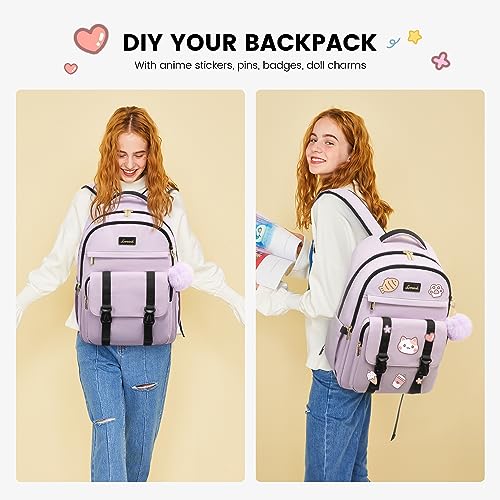 LOVEVOOK School Backpack for Teen Girls, Student Backpack Purse for 14-16 Teenage, Cute Kid Bookbag, Back to School Backpacks Fit 15.6 Inch Laptop, Large College Travel Bag, Light Purple - color: Light Purple