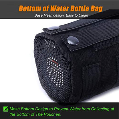 Upgraded Tactical Drawstring Molle Water Bottle Holder Tactical Pouches - color: Molle Water Bottle Pouch-Black-1Pack