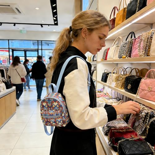 Womens Backpack, Colorful Cute Mini Backpacks Small Backpacks for Women, Stylish Women Mini Backpack with Rhombus Patterns for Travel, Shopping(Blue) - color: Blue