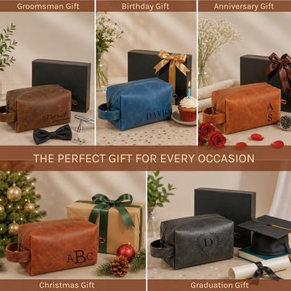 Motiwear Custom Leather Toiletry Bag for Men Personalized Dopp Kit Travel Grooming Organizer Gift for Him Stylish - Dark Brown - color: Dark Brown