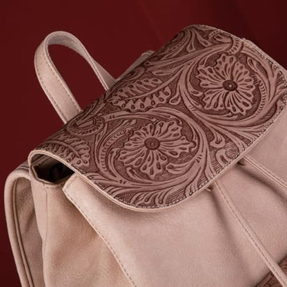 Montana West Wrangler Backpack Purse for Women Men Western Backpack Floral Tooled Travel Bags - color: Carve Tan