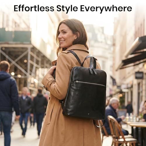 Genuine Leather Backpack for Women - 12.5 Inch with Adjustable Shoulder Strap - Stylish and Durable (Black) - color: Black