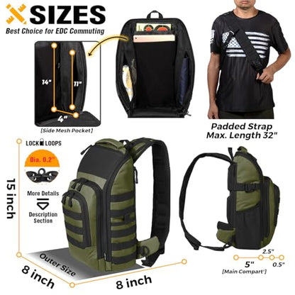 DBTAC Tactical Personal Defense EDC Bags & Packs | 10L Military Shoulder Backpack with Sling for Concealed Carry, Range, Travel, Hiking, Outdoor Sports (Green) - color: Green