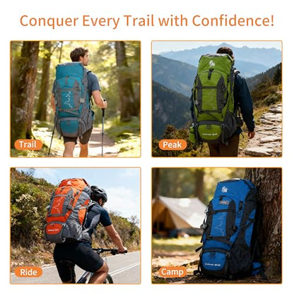 80L Hiking Backpack,Waterproof Lightweight Trekking Bag with Air Cushion Straps, Suitable for People Who are 5 feet 5 inches or taller for Mountaineering/Camping/Travel (blue,80L) - color: Blue