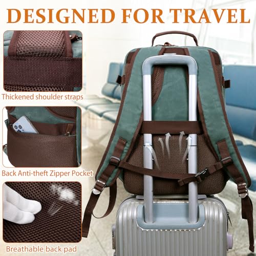 BOVIP Travel Backpack for Men, Carry On Backpack, Flight Approved Personal Item, 18.4 inch Laptop Backpack, Dark Green - color: Dark Green, size: 18.4 inch