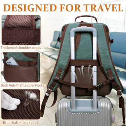BOVIP Travel Backpack for Men, Carry On Backpack, Flight Approved Personal Item, 18.4 inch Laptop Backpack, Dark Green - color: Dark Green, size: 18.4 inch