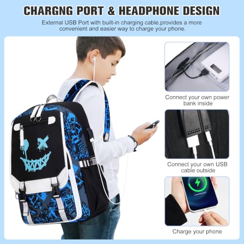 Bevalsa Backpack for Boys, Cool Luminous Boys Backpack with Sling Bag, Lunch Box & Pen Case, School Bags for Kids Children Teens Elementary Middle Schools, Bookbag Glow In The Dark (Smile) - color: Smile