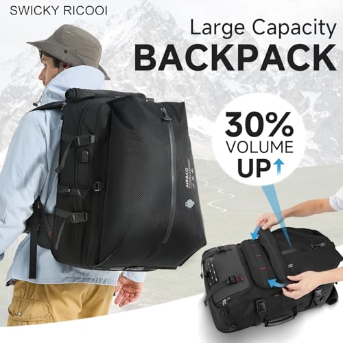 SWICKY Carry On Travel Backpack for Men, Flight Approved 50L Convertible Backpack Duffel Bag with Shoe Compartment & Wet Pocket, Expandable 17.3 Inch Laptop Backpack for Weekender Travel Gym Camping - color: 82525(black-fits 17.3 Inch Laptop)