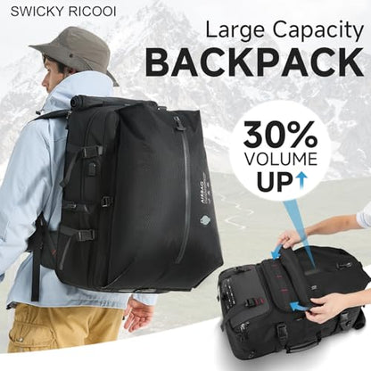 SWICKY Carry On Travel Backpack for Men, Flight Approved 50L Convertible Backpack Duffel Bag with Shoe Compartment & Wet Pocket, Expandable 17.3 Inch Laptop Backpack for Weekender Travel Gym Camping - color: 82525(black-fits 17.3 Inch Laptop)