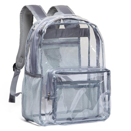 Vorspack Clear Backpack - Heavy Duty PVC Transparent See Through Backpack for College & Workplace - color: Grey, size: Large
