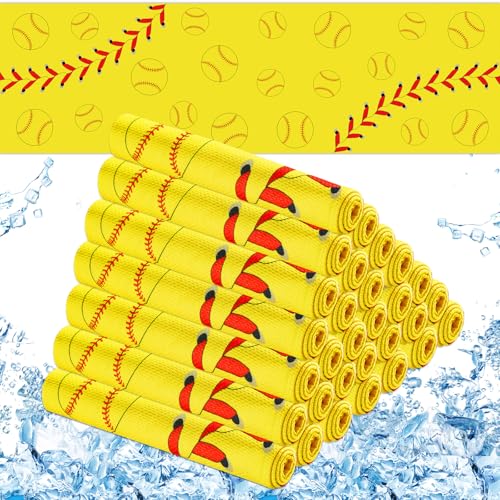 30Pcs Softball Cooling Towels for Neck and Face 40 x 12 Inch Softball Sports Team Gifts Workout Ice Towel for Gym Sweat Microfiber Breathable Chilly Bulk Neck Wraps for Athletes Camping Travel Outdoor - style: Softball