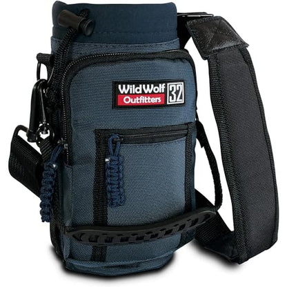 Wild Wolf Outfitters - #1 Best Water Bottle Holder for 32 oz Bottles - Carry, Protect and Insulate Your Flask with This Military Grade Carrier w/ 2 Pockets and an Adjustable Padded Shoulder Strap. - color: Navy