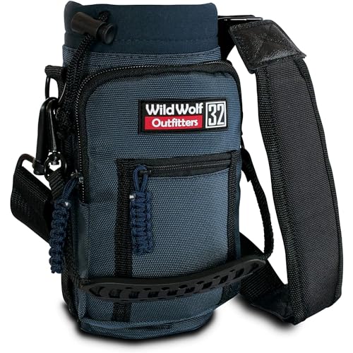 Wild Wolf Outfitters - #1 Best Water Bottle Holder for 32 oz Bottles - Carry, Protect and Insulate Your Flask with This Military Grade Carrier w/ 2 Pockets and an Adjustable Padded Shoulder Strap. - color: Navy