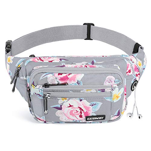CXWMZY Fanny Packs For Women & Men Waist Pack Hip Bum Bag with Multi-Pockets Large Capacity Waterproof , for Disney Traveling Casual Cycling Running Hiking - color: Gray Flower