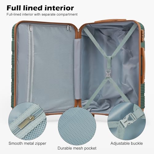 LONG VACATION Luggage Sets with Spinner Wheels, Carry on Suitcase 3 Piece - color: GREEN-BROWN, size: 3 piece set(DB)