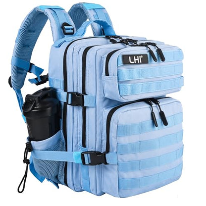 LHI Tactical Military Backpack for Men and Women 25L/35L Army Assault Pack Bag Small Rucksack with Bottle Holder - color: 25l-light Blue, size: Small