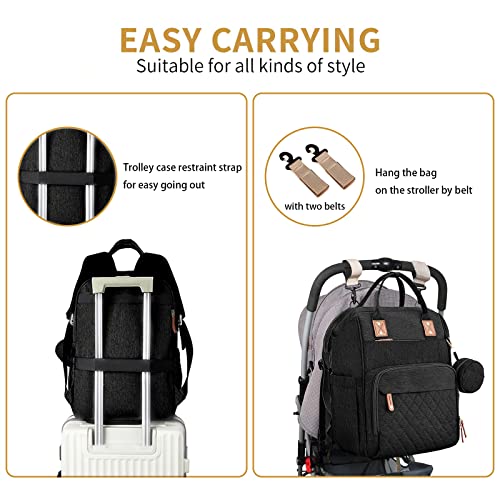 GurZinn Diaper Bag Backpack with Changing Station Portable 3 in 1 Multifunction Backpack Travel mommy bag Stroller Black - color: Black