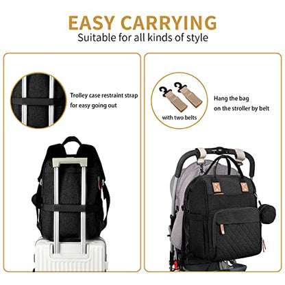 GurZinn Diaper Bag Backpack with Changing Station Portable 3 in 1 Multifunction Backpack Travel mommy bag Stroller Black - color: Black