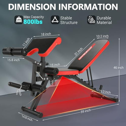 OPPSDECOR 800LBS Adjustable Weight Bench, Workout Bench for Home Gym, Weight Bench with Leg Extension and Leg Curl, Preacher Curl Bench, Gym Bench Exercise Bench