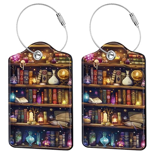 2 Pcs Funny Book Luggage Tags for Suitcase, Leather Luggage Tags, Privacy Cover ID Label with Stainless Steel Loop & Address Card, Book Travel Bag Tag Luggage Accessories for Suitcases - color: Colorful-books