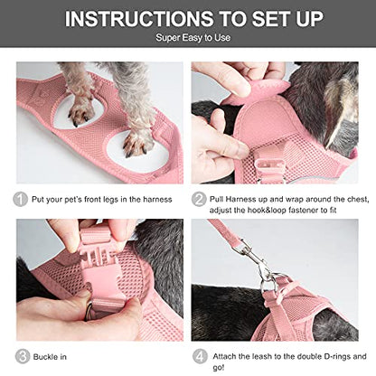 Fida Comfy Dog Harness with Leash, Cat Vest Harness Escape Proof, Breathable Lightweight Soft Mesh, Adjustable Reflective Step-in Harness for Puppy Toy Breeds & Extra-Small Pet (XXS, Pink) - color: Pink, size: XXS (Neck:11.4"-12.2"; Girth:12.6"-14.2")