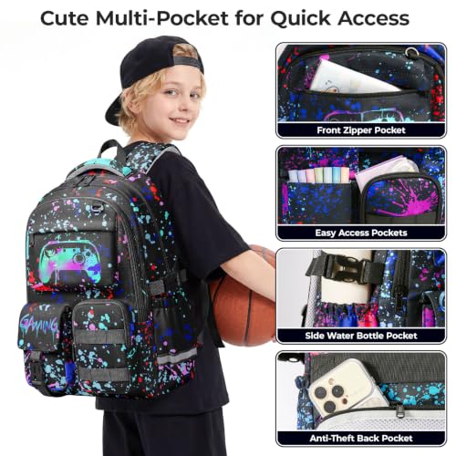 WOBAGMEN Cute Gaming Backpack for Teen Boys Girls, Large Capacity Multi-Pocket School Bag Fits 15.6" Laptop, Lightweight Durable Daypack for School and Travel (Gaming, M) - color: Gaming