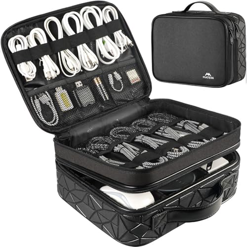 MATEIN Cord Organizer Case with Adjustable Divider, DJ Cable File Bag for DJ Gear, Sound Instrument and Music Equipment Accessories, Shockproof Portable Double Layer Cord Bags, Black - color: Black, size: Large