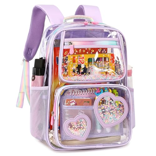 Clear Backpack for Girls,Clear Bookbag Heavy Duty Transparent Backpacks for Stadium Events, See Through Back Pack for Kindergarten Elementary Middle High School (Purple) - color: Purple