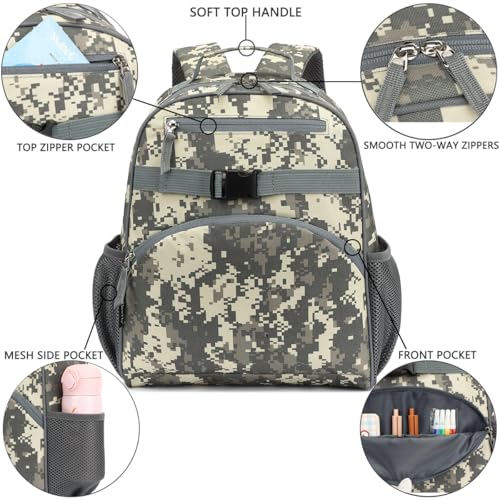 FlowFly Kids Backpack for Toddler Boys Girls, Simple Lightweight Bookbag for Daycare Kindergarten Elementary School Travel, Small Modern Bag (Medium 15''), Digital Camo - color: Digital Camo, style: Kids Medium: 12l