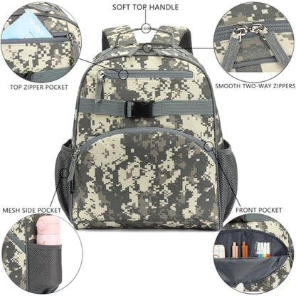 FlowFly Kids Backpack for Toddler Boys Girls, Simple Lightweight Bookbag for Daycare Kindergarten Elementary School Travel, Small Modern Bag (Medium 15''), Digital Camo - color: Digital Camo, style: Kids Medium: 12l