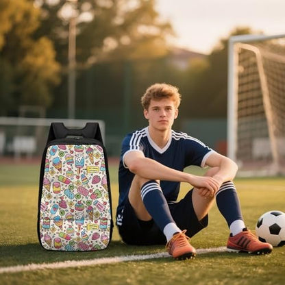 18.5in Basketball Backpack Basketball Bag with Shoe Compartment & Ball Holder, Waterproof Bag for Soccer Volleyball - color: Cartoon Fruit Ice Cream Print