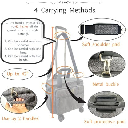 BaltFrist Rolling Makeup Bag with 4 Removable Bags，Trolley Cosmetic Bag with 5pcs 360°Rotating Wheels,Makeup Artist Travel Bag with Brushes Storage Section，Black Diamond Grid