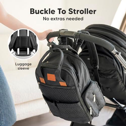 KeaBabies Diaper Bag Backpack for Girls, Boys - Mom and Dad Baby Bag with Diaper Changing Pad for Newborns, Toddlers, 2 Kids (Charcoal)