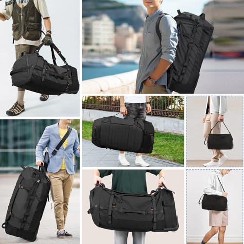29" 86L Foldable Wheeled Duffle Bag, Waterproof Travel Rolling Backpack with Quilted Bottom, Black - color: Black