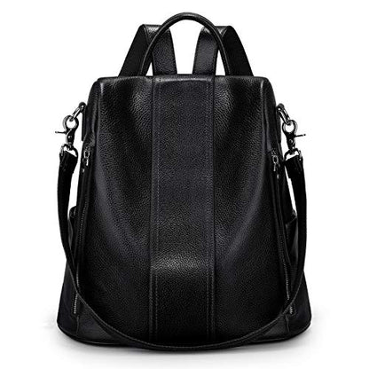 S-ZONE Leather Backpack Purses for Women Antitheft Rucksack Shoulder Bag Medium - color: Black