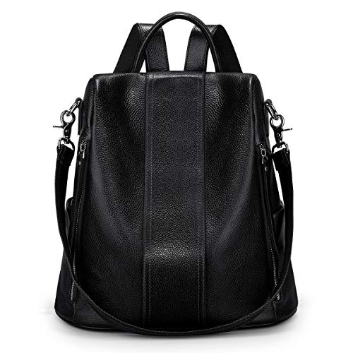 S-ZONE Leather Backpack Purses for Women Antitheft Rucksack Shoulder Bag Medium - color: Black