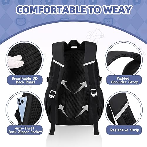 PIG PIG GIRL Girls Backpack, Kids Backpack for Girls with Anti-theft Back Pocket, Lightweight School Back Pack, Watrer Resistant, Bookbag for Elementary Primary School, Black - color: Black