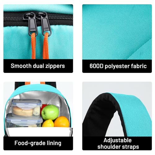 MIER Insulated Backpack Cooler Small Leakproof Lightweight Cute for Women Men to Work, Picnics, Camping, Park Day Trips, 15 L - color: Peacock blue/dark gray