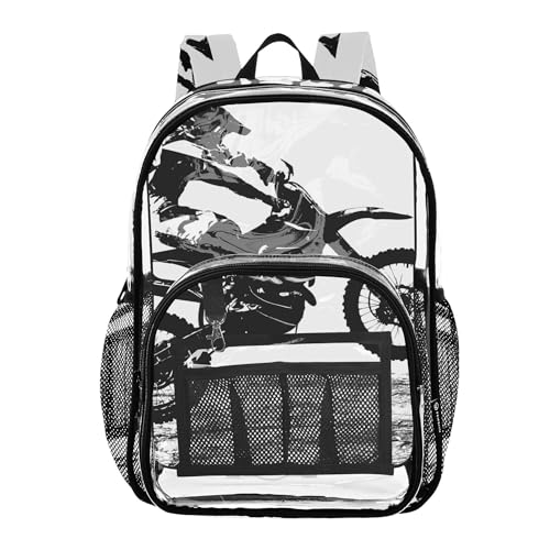 Motocross Vintage Motorcycle Clear Backpack PVC Transparent School Backpack Lightweight Student Book Bags Capacity Clear Bag - color: Snowbank White