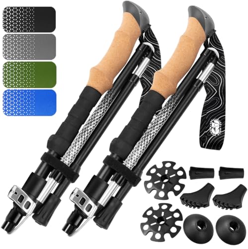Premium Foldable Hiking Poles by USA Brand - Adjustable, Lightweight Trekking Poles Made of Aircraft Aluminum, Metal Locks Cork EVA Grips - color: Cork - Black, size: 100-120 cm for Height: 5'9" and smaller