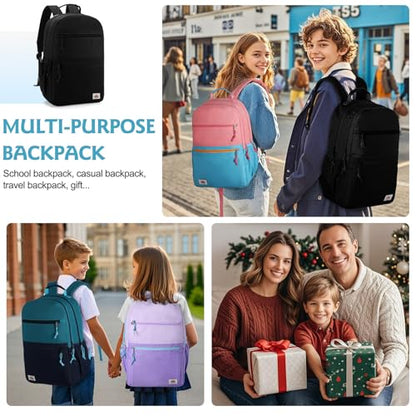 VASCHY School Backpack, Lightweight Classic Cute Aesthetic Bookbag Daypack for Teen Boys Girls Traveling/Gym/Middle School Black - color: Black-l, size: Large-17in