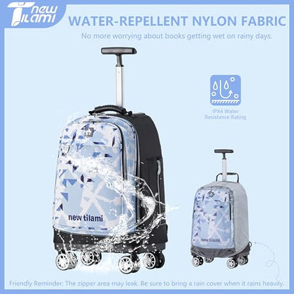 NEW TILAMI 19 Inch Rolling Backpack 360°rotating Universal Wheel, Large Organizer Compartments, Adjustable Handle, Carry on for School Students Business Travel, Ice-blue Rhombus Shadows - color: Ice-blue Rhombus Shadows