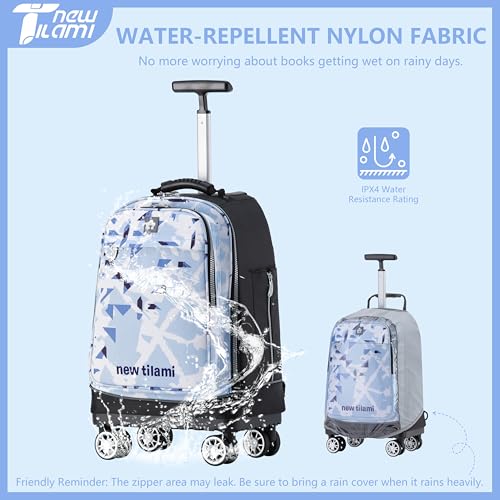 NEW TILAMI 19 Inch Rolling Backpack 360°rotating Universal Wheel, Large Organizer Compartments, Adjustable Handle, Carry on for School Students Business Travel, Ice-blue Rhombus Shadows - color: Ice-blue Rhombus Shadows
