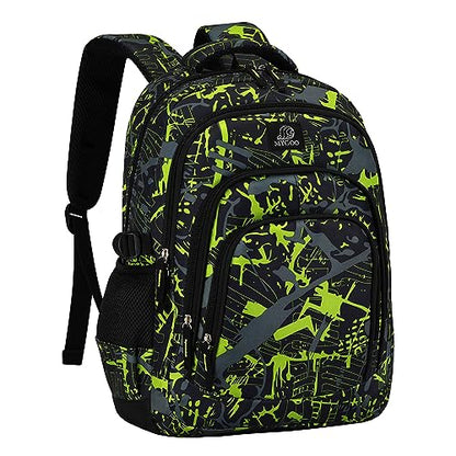 MYGOO Boys School Backpack Archibald Camo Green Bookbag for Elementary Middle School Ages 5-12, 17 inch Large Capacity 24L Kids Student Travel Bags - color: Archibald Camo Green