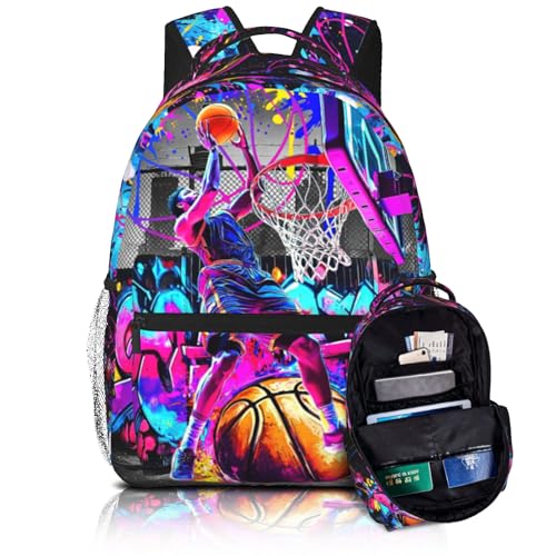 Basketball School Backpack for Boys Sports Ball Backpack for Kids Children Teens Ages 6-18 Elementary Middle School Students Cool Ball Theme Bookbag Travel Back Pack - color: Basketball