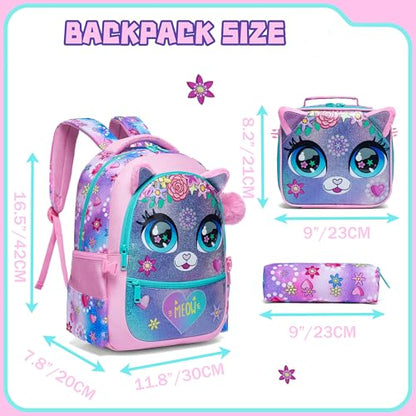 Backpacks for Girls School Bag Cute Girls Backpacks Ages 8-10 Kids Bookbag Set Travel Backpack for Preschool Kindergarten Elementary Students Backpack to School Supplies - color: Flower