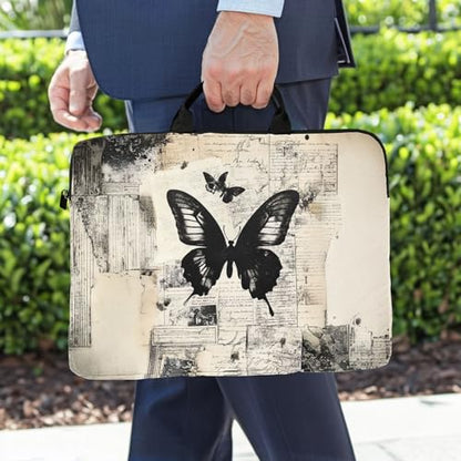 15-Inch Laptop Sleeve – Stylish, Lightweight, Shockproof, Water-Resistant Case for Lenovo, HP, Dell, Asus Notebooks - Black and White Butterfly - color: Black and White Butterfly